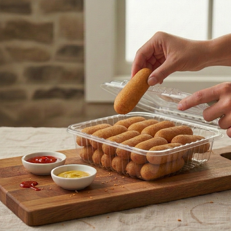 Abriendo un paquete de Mini Corndogs Sheriff Snacks