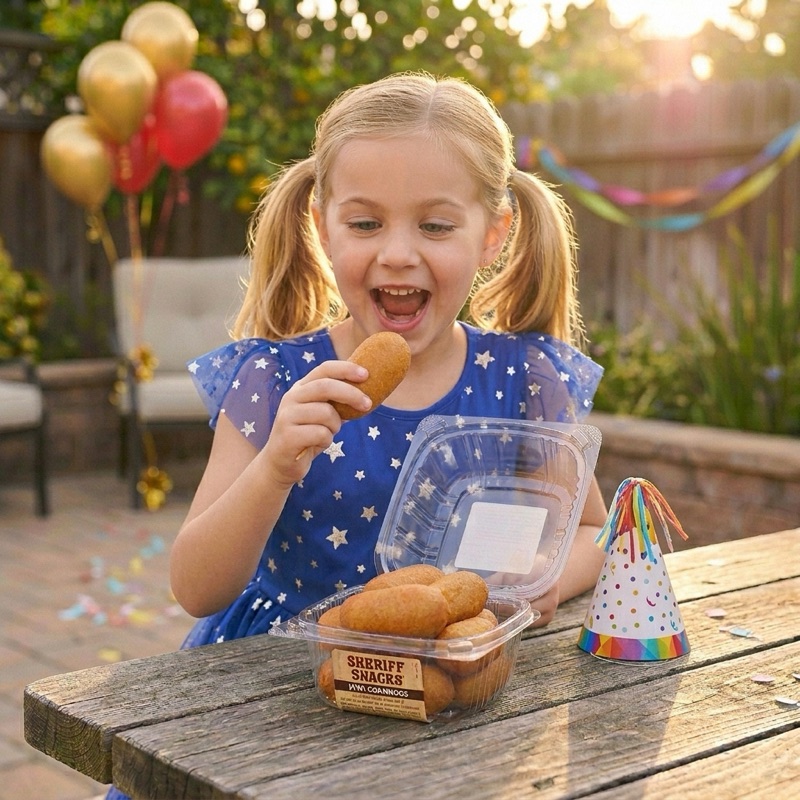 Niña disfrutando Mini Corndogs en una fiesta